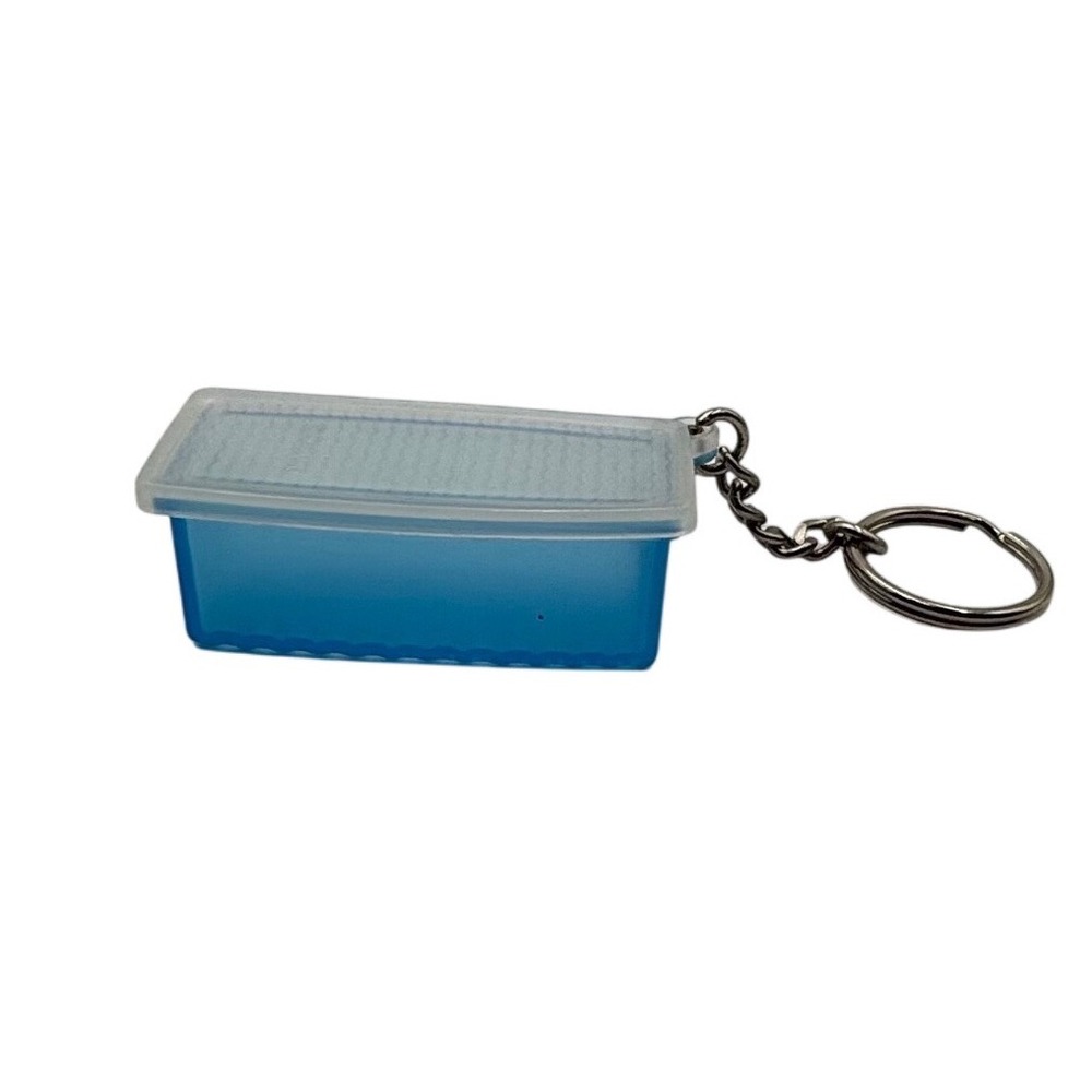 Tupperware Vintage Mini Rectangular Container Keychain Blue Trinket Box - Picture 5 of 8